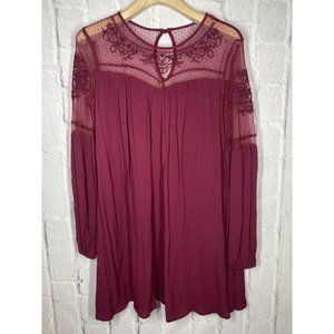 Francesca Blue Rain Sheath‎ Straight Dress Size S Red Burgundy Laced Long Sleeve